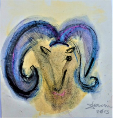 Dibujo titulada "Mouflon  asymétrique" por Servin, Obra de arte original, Pastel