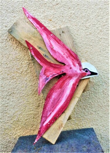Pittura intitolato "oiseau rose" da Servin, Opera d'arte originale, Acrilico