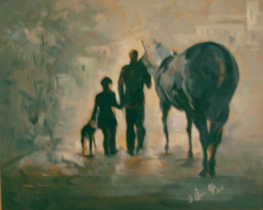 "at çocuk ve seyis" başlıklı Tablo Ümran Giz tarafından, Orijinal sanat, Petrol