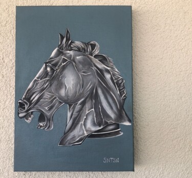 Drawing titled "Hard horse" by Sedat Sanatasan, Original Artwork, Acrylic Mounted on Wood Stretcher frame