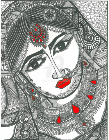 Arts numériques intitulée "Bride Of India" par Sesha, Œuvre d'art originale, Encre