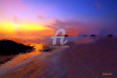 Digital Arts titled "Sunset at Seashore" by Sesha, Original Artwork, Acrylic
