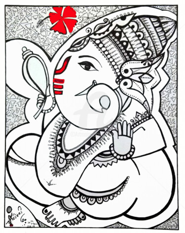 Arts numériques intitulée "Ganesha-1" par Sesha, Œuvre d'art originale, Encre