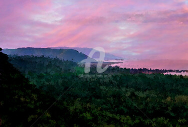 Arts numériques intitulée "View Over Hills and…" par Sesha, Œuvre d'art originale, Aquarelle