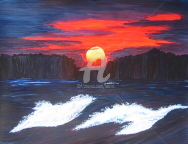 Digital Arts titled "Seascape--Sunset." by Sesha, Original Artwork