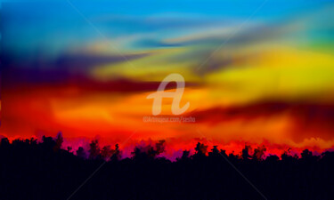 Digital Arts titled "Sunset on Forest" by Sesha, Original Artwork, Other