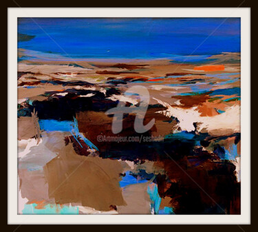 Digital Arts titled "Seascape with Blue…" by Seshadri, Original Artwork, Oil