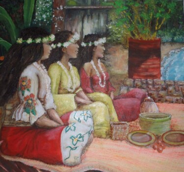 Peinture intitulée "Femmes polynésiennes" par Séssé, Œuvre d'art originale, Huile