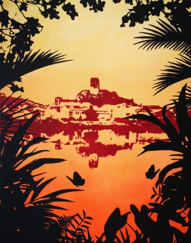 Painting titled "Sud Tropic" by Sev Chartier, Original Artwork, Spray paint Mounted on Wood Stretcher frame