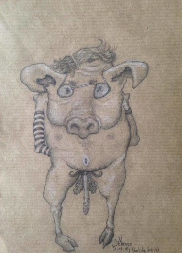 Dessin intitulée ""Bin mon cochon!"" par Sèvange, Œuvre d'art originale, Graphite