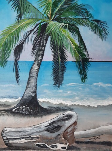 Painting titled "bord de plage" by Severine Delanoue, Original Artwork, Acrylic Mounted on Wood Stretcher frame