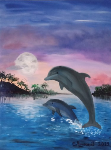 Peinture intitulée "dauphin au claire d…" par Severine Delanoue, Œuvre d'art originale, Acrylique