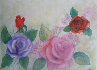 Painting titled "Composition florale" by Severine Delanoue, Original Artwork, Pastel