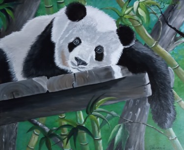 Painting titled "Panda en pleine nat…" by Severine Delanoue, Original Artwork, Acrylic