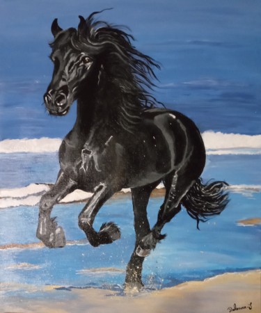 Painting titled "Le galop" by Severine Delanoue, Original Artwork, Acrylic Mounted on Wood Stretcher frame