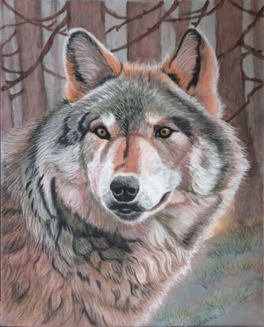 Peinture intitulée "Le loup dans la for…" par Severine Delanoue, Œuvre d'art originale, Pastel