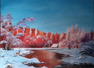 Painting titled "Balade hivernale" by Severine Delanoue, Original Artwork, Acrylic