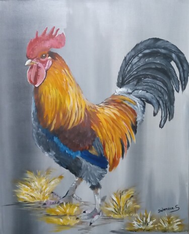 Painting titled "Coq" by Severine Delanoue, Original Artwork, Acrylic Mounted on Wood Stretcher frame