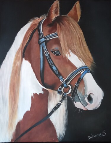 Painting titled "Le cheval" by Severine Delanoue, Original Artwork, Acrylic Mounted on Wood Stretcher frame