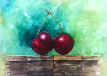 Painting titled "Cherry" by Seven E, Original Artwork, Watercolor