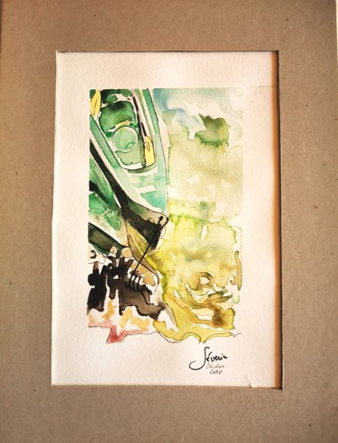 Malerei mit dem Titel "Canoës sur le verdon" von Johnny Rinkel, Original-Kunstwerk, Aquarell