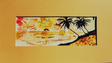 Malerei mit dem Titel "Dans mon île" von Johnny Rinkel, Original-Kunstwerk, Aquarell