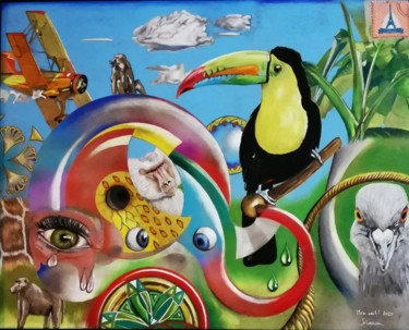 Рисунок под названием "Carte postale aux h…" - Johnny Rinkel, Подлинное произведение искусства, Карандаш Установлен на Дерев…