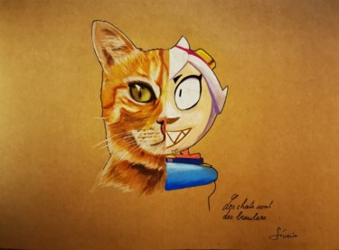 Tekening getiteld "Les chats sont des…" door Johnny Rinkel, Origineel Kunstwerk, Potlood