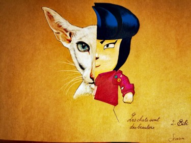 Drawing titled "Les chats sont des…" by Johnny Rinkel, Original Artwork, Pencil