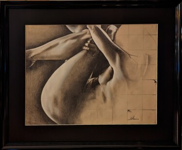 Рисунок под названием "Mi-nu" - Johnny Rinkel, Подлинное произведение искусства, Карандаш Установлен на Деревянная рама для…