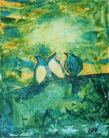 Painting titled "Three little birds" by Séverine Florin, Original Artwork, Acrylic