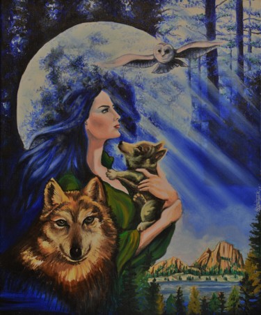 Painting titled "Clair de lune" by Severine Lowyck, Original Artwork, Oil