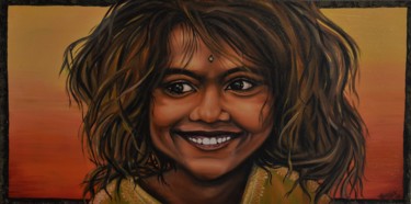 Peinture intitulée "Le sourire de l'Inde" par Severine Lowyck, Œuvre d'art originale, Huile