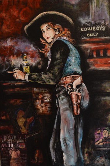 Painting titled "cow-boy only" by Severine Lowyck, Original Artwork, Acrylic