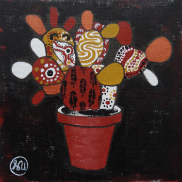 Painting titled "Cactus aborigène 14" by Séverine Piques (WOERLY), Original Artwork, Acrylic