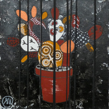 Malerei mit dem Titel "Cactus aborigène dé…" von Séverine Piques (WOERLY), Original-Kunstwerk, Acryl
