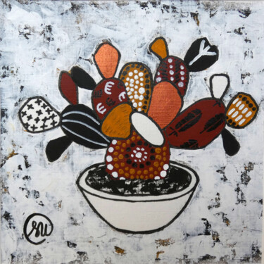 Painting titled "Cactus aborigène 111" by Séverine Piques (WOERLY), Original Artwork, Acrylic