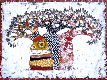 Pintura intitulada "Emeu sous les étoil…" por Séverine Piques (WOERLY), Obras de arte originais, Acrílico Montado em Cartão