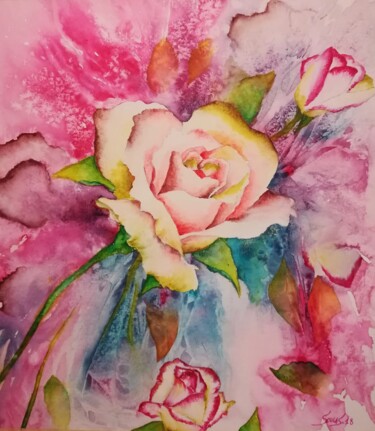 Peinture intitulée "LE NOM DES ROSES" par Severine Soulas, Œuvre d'art originale, Aquarelle