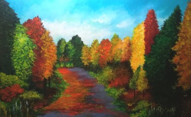 Painting titled "CHEMIN D'AUTOMNE" by Severine Soulas, Original Artwork, Acrylic