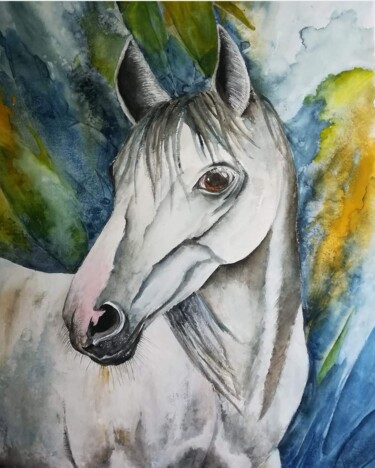 Painting titled "PASSION EQUINE" by Severine Soulas, Original Artwork, Watercolor