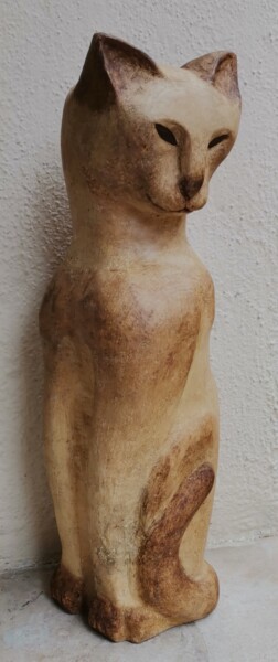 Skulptur mit dem Titel "POSE FÉLINE" von Severine Soulas, Original-Kunstwerk, Holz