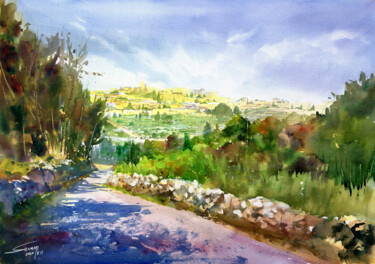 Painting titled "A glance back at Je…" by Severn (Jie Cheng) Wang, Original Artwork, Watercolor