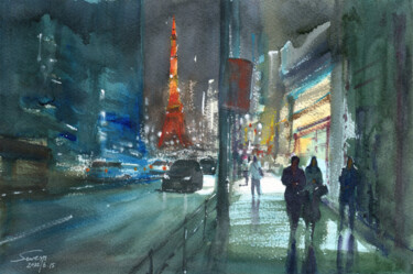 Painting titled "HORIZON STREETS -Wh…" by Severn (Jie Cheng) Wang, Original Artwork, Watercolor