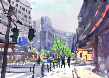 Ζωγραφική με τίτλο "A city needs Life |…" από Severn (Jie Cheng) Wang, Αυθεντικά έργα τέχνης, Ακουαρέλα