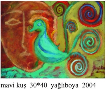Painting titled "mavi kuş" by Sevgi Dağcı  Koç, Original Artwork