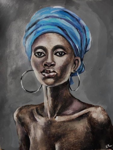 Картина под названием "Lady In Turban" - Sewwandi Senevirathne, Подлинное произведение искусства, Акрил