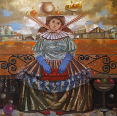 Peinture intitulée "Girl with the pearl…" par Seyran Mejanyan, Œuvre d'art originale, Huile Monté sur Châssis en bois