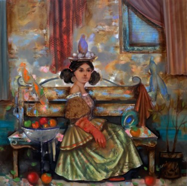 Painting titled "Girl from tale (120…" by Seyran Mejanyan, Original Artwork, Oil Mounted on Wood Stretcher frame
