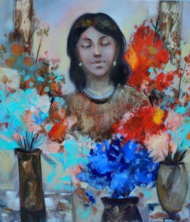 Painting titled "Spring (70x80cm, oi…" by Seyran Mejanyan, Original Artwork, Oil Mounted on Wood Stretcher frame